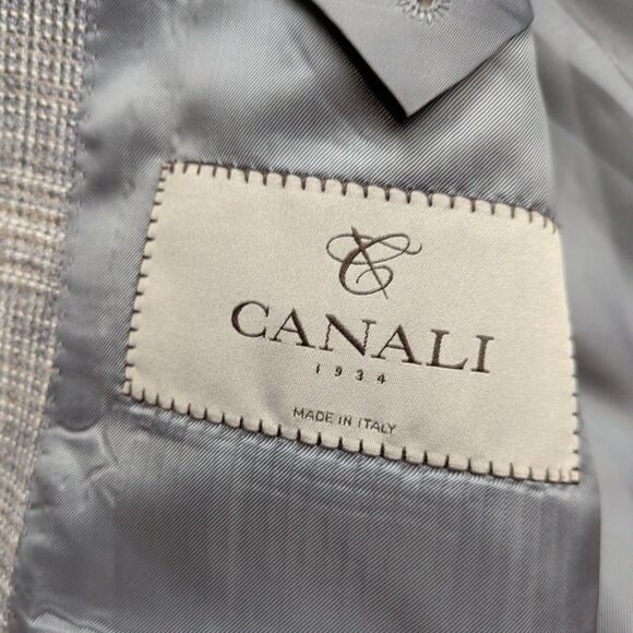 Canali Blazer Sport Coat Mens 38R Silk Wool Windowpane Gray Plaid Suit Italy - Picture 6 of 16